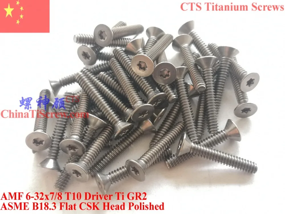 

Titanium screws 6-32x7/8 Flat CSK Head Torx T10 Driver Ti GR2 Polished 50 pcs