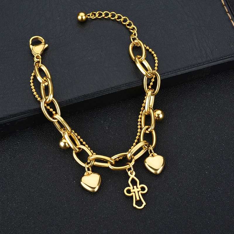 ELSEMODE магнитные Многослойные браслеты с крестом бусинами золотого цвета из