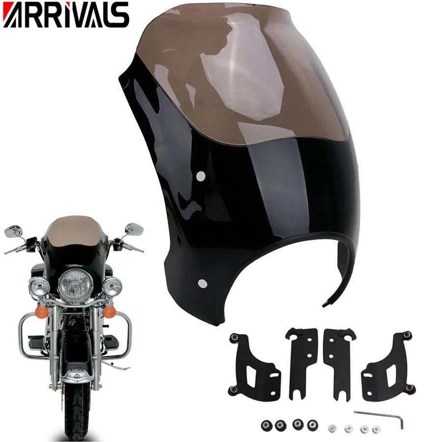 

Smoke Windshield Headlight Fairing Shades Bullet with Trigger Lock Mount Kit for Harley Touring Road King Custom Classic FLHRC