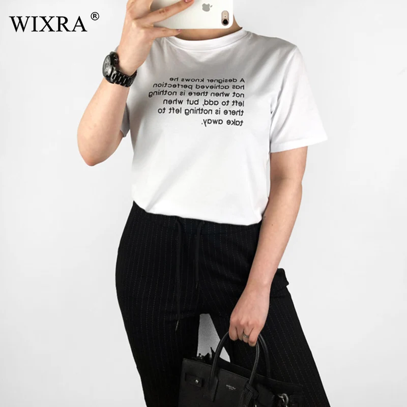 Wixra Горячая Женская Базовая футболка с буквенным принтом и круглым вырезом