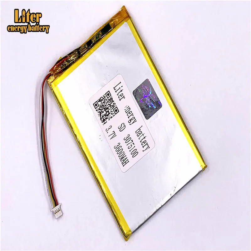 

plug 1.0-4P 3075100 3600mah 3.7V Rechargeable lipo battery solar tablet pc li ion polymer lithium battery with PCM