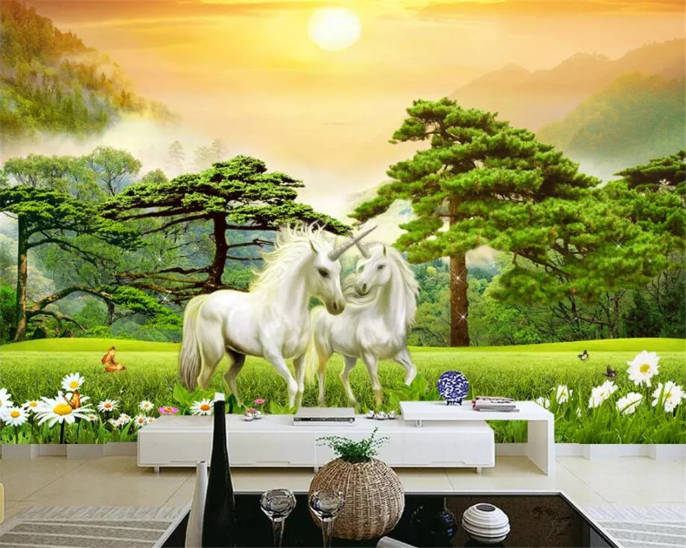 

beibehang Custom Wallpapers Three-dimensional photo murals 3d white horse welcoming loose room TV background wall paper 3d mural