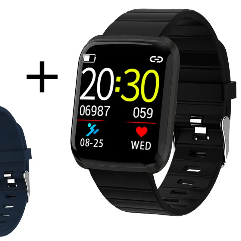 Black add blue strap Умные часы, водонепроницаемые, спортивные, для iphone, телефона, умные часы, монитор сердечного ритма, функции кровяного давления для женщин и мужчин - Цвет: Black add blue strap