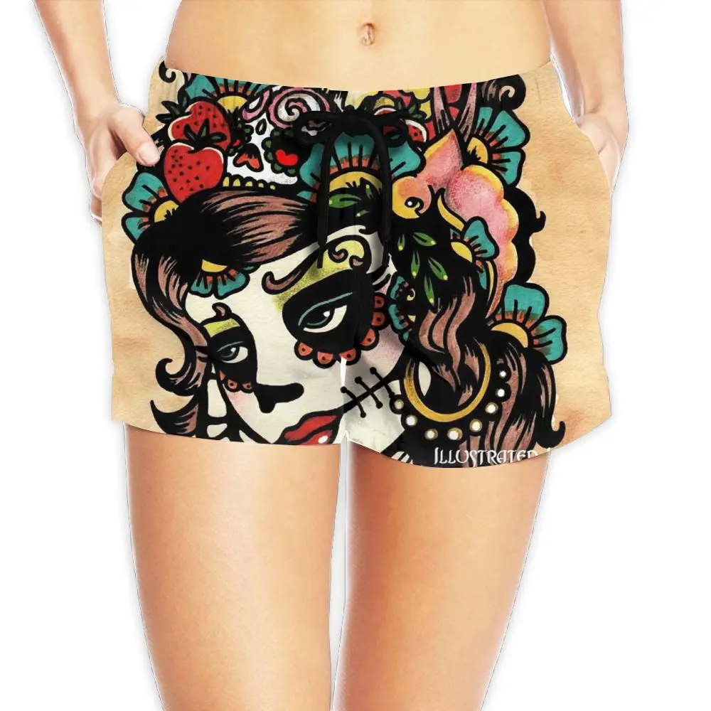 SAMCUSTOM New Women's Quick-drying Beach seaside Casual Shorts pink sugar skull 3D printing Custom Summer Girl Home | Женская одежда