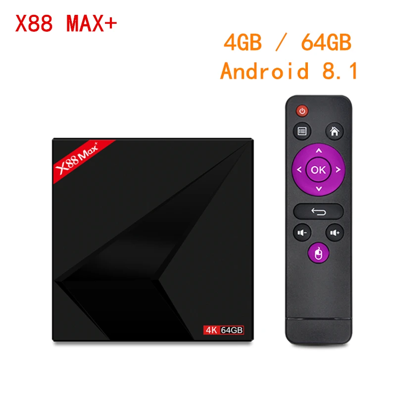 X88 MAX + RK3328 Android 8 1 ТВ коробка 4 ГБ ОЗУ 64 rom приставка Поддержка 2 ГГц WiFi BT4.0 K HD Smart Media
