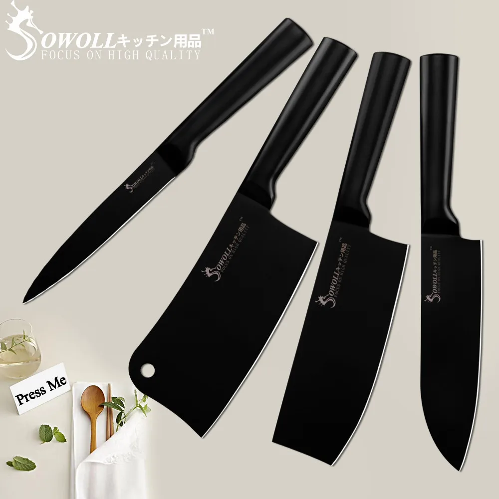 SOWOLL набор кухонных ножей из нержавеющей стали Кливер Nakiri Мясник Универсальный японский нож повара инструменты полой ручкой из углеродистой стали