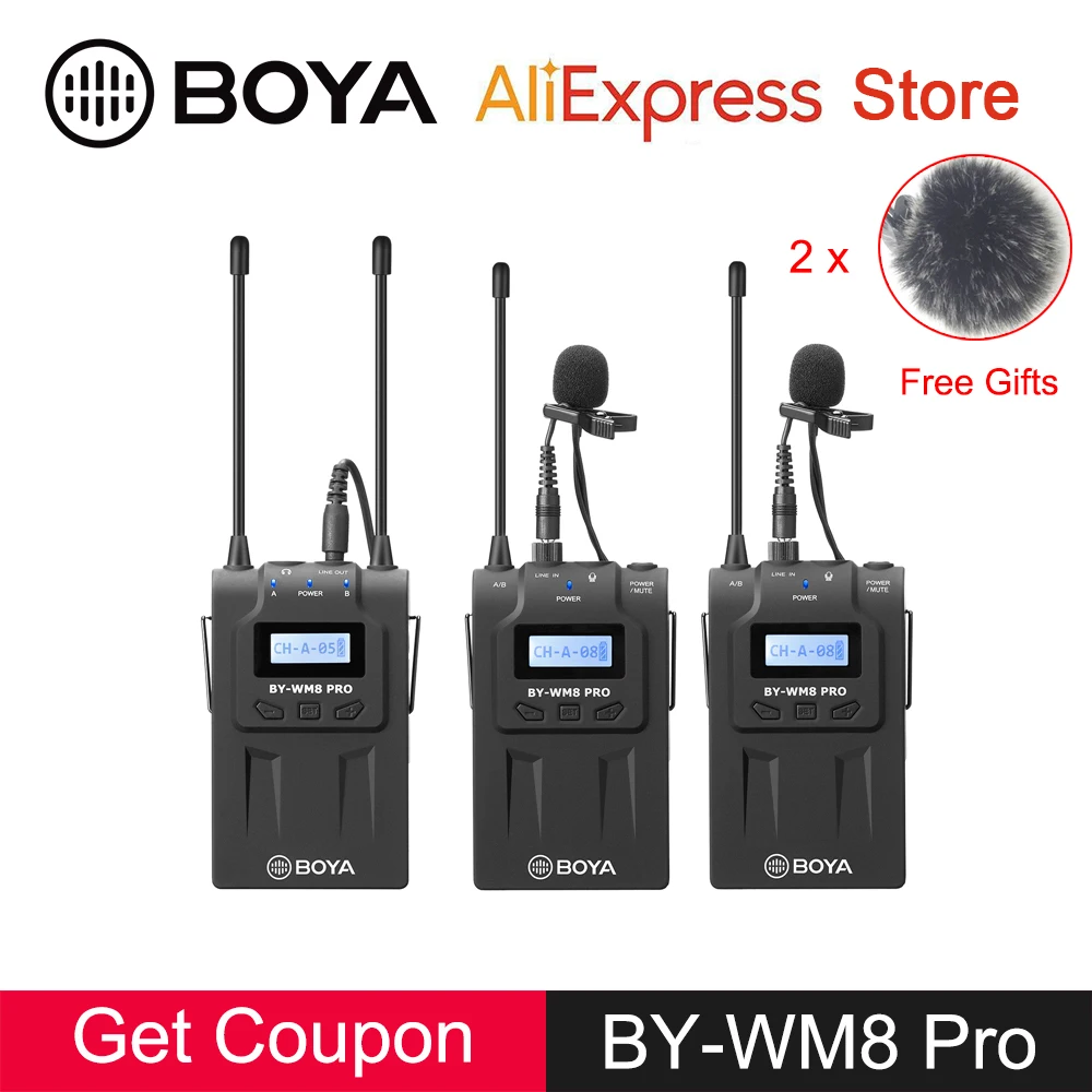 BOYA BY WM8 Pro UHF Беспроводная микрофонная система двухканальная для Canon Nikon sony DSLR