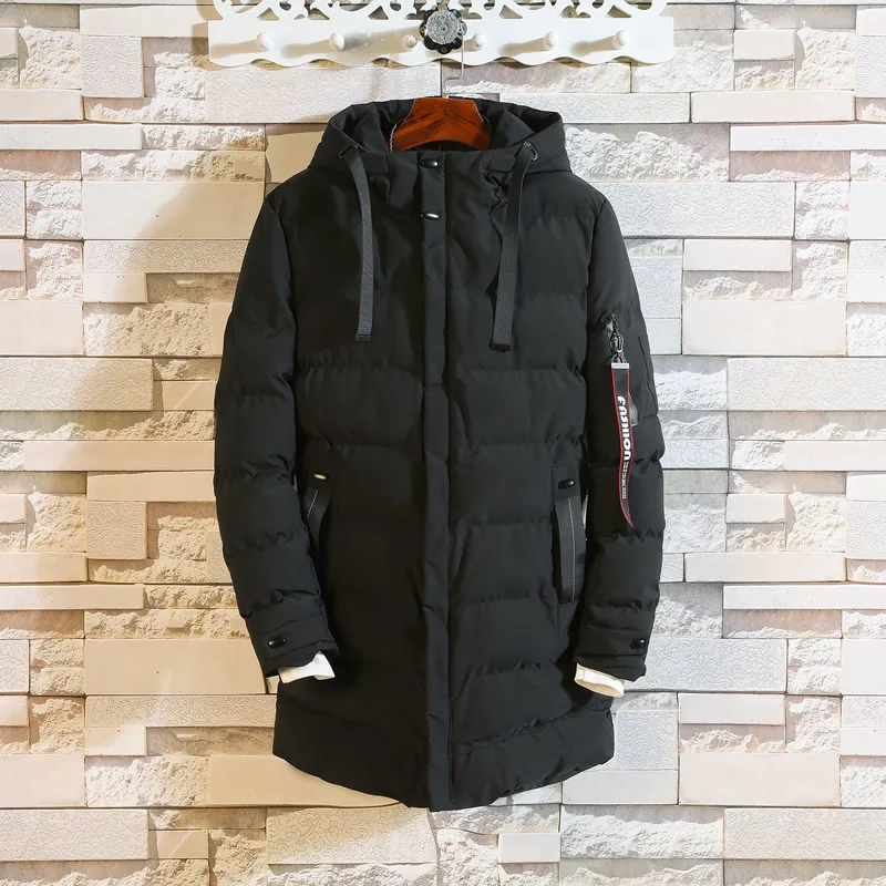 Мужская однотонная парка с капюшоном теплая ветрозащитная длинная куртка