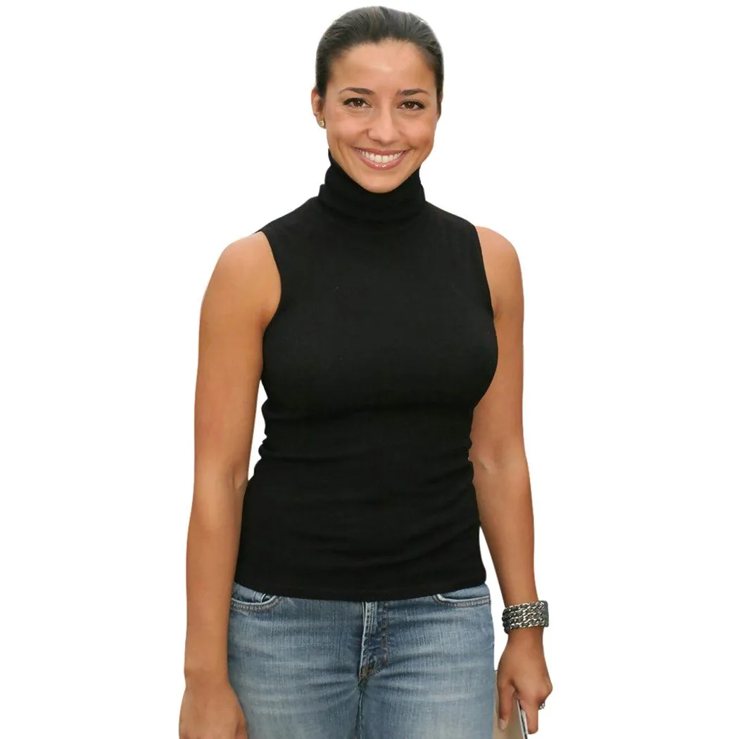 2017 Direct Selling Real Turtleneck Spandex Cotton Blusa Camisetas Women Turtle Neck Sleeveless Solid Slim Stretch Casual Tops | Женская