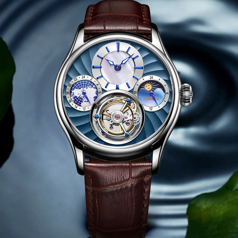 Настоящее Tourbillon Механический ручной взвод мужчины часы лучший бренд класса люкс частный настраиваемый скелет часы мужчины сапфир Relogio Masculino - Цвет: A
