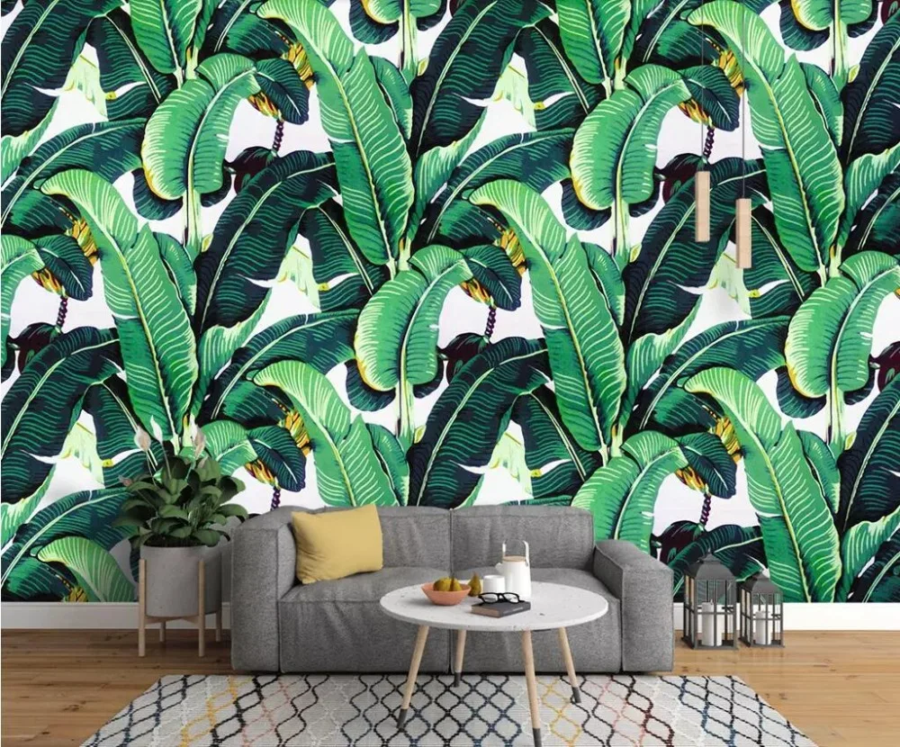 Beibehang Custom wallpaper European retro hand-painted rainforest plant banana leaf garden mural TV background wall 3d wallpaper beibehang custom wallpaper hand painted fried chicken beer wallpaper korean barbecue background decorative wall 3d wallpaper