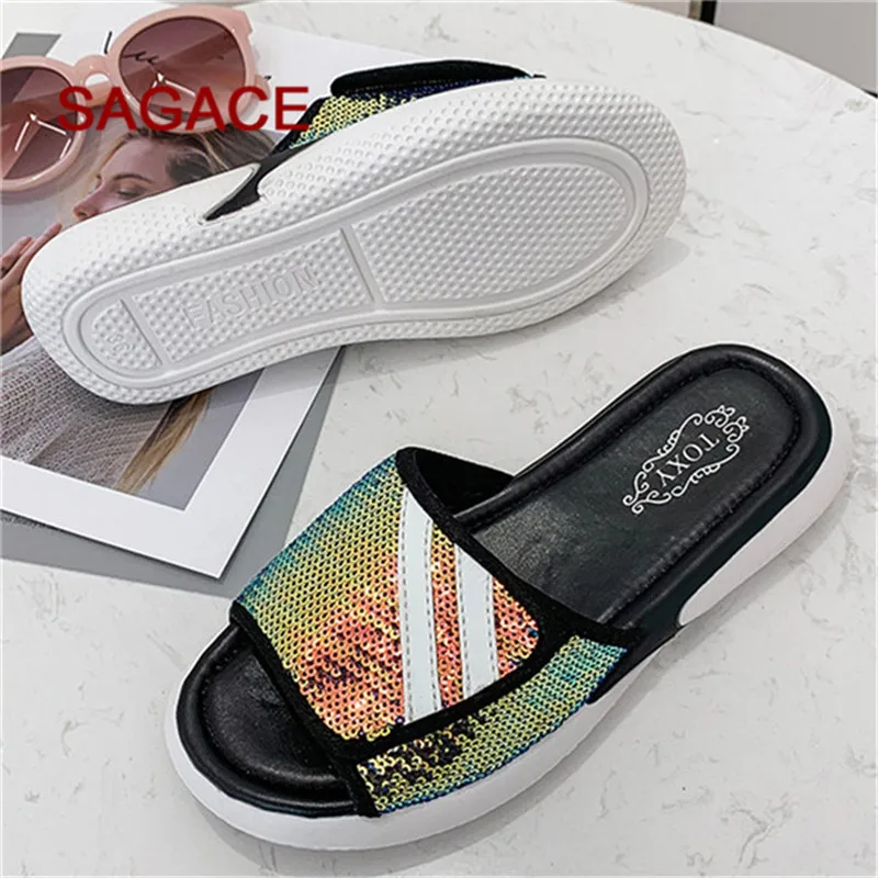 Сланцы стразы женские мягкие шлепанцы с блестящими кристаллами плоская подошва