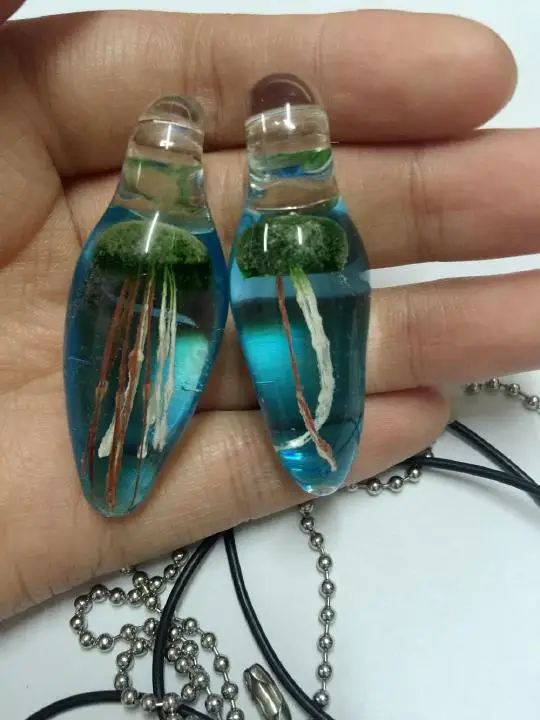 2 PCS Jellyfish on Blue Glass Teardrop 50 CM Stainless steel ball chain Pendant Necklace | Украшения и аксессуары