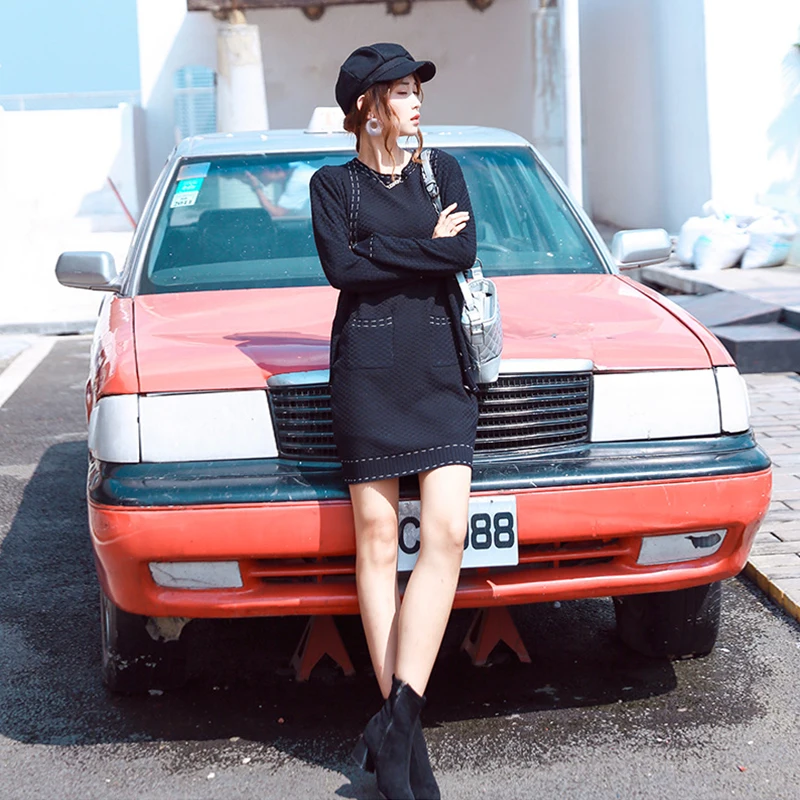 

new fashion temperament comfortable soft loose coat slim mini basic pencil dress wild fresh trend bouncy sweet knit women sets