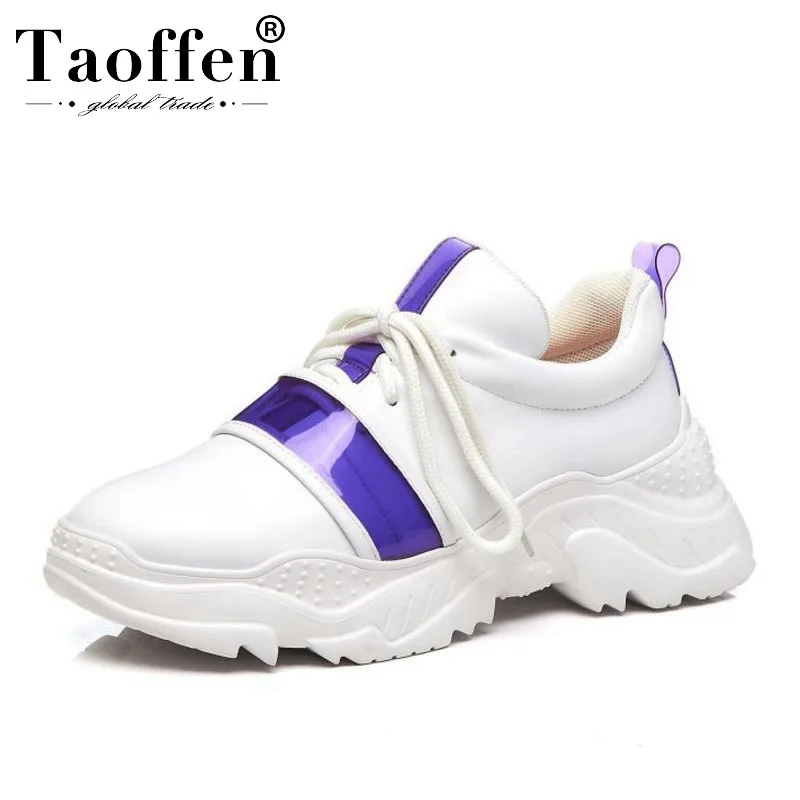 Женские кроссовки на платформе taofen повседневные из натуральной кожи шнурках