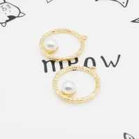 10pclot fashion gold color round charms with imitation pearl 2629mm geometric pendants jewelry hair accessories