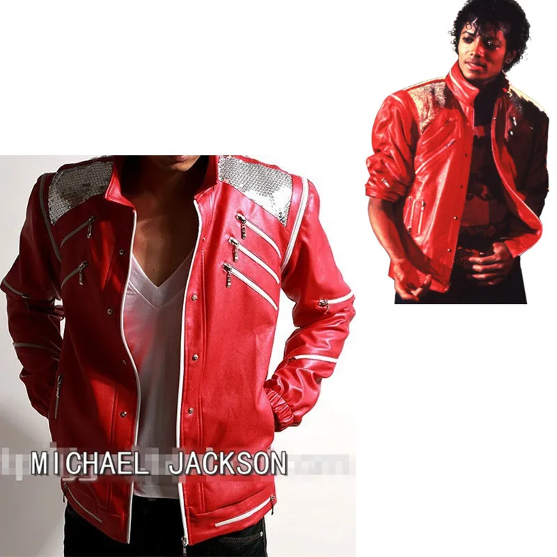 Rare PUNK Rock Motorcycle Classic MJ MICHAEL JACKSON Costume Beat it Red Zipper Jacket Fans Imitator Best Gift | Мужская одежда