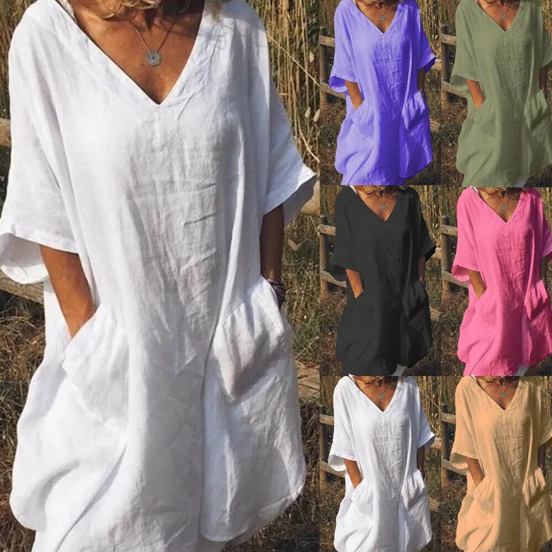 Новинка 2019 хлопковая Длинная блузка женский летний пуловер простая мешковатая