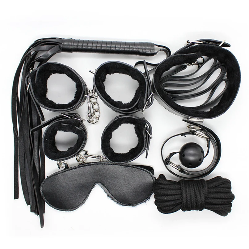 Adult Sex Game PU Leather 7 Bondage Kit Set Soft Hand Cuffs Whip Rope Mask Bdsm Fetish Restraints Erotic Toys for Couple |
