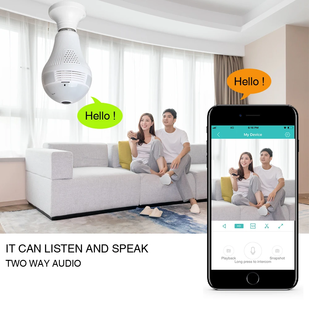 LOOSAFE камера для дома Wifi Дома Лампочки FishEye умный дом 3MP 360 градусов Беспроводной CCTV