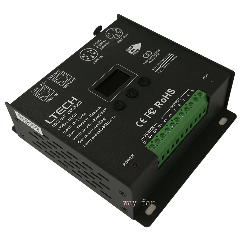 Светодиодный контроллер dmx декодера; DC12-24V вход; 5A* 5CH выход RGB/RGBW Led контроллер XLR-3/RJ45 8/16 бит 256/65536 серый уровень