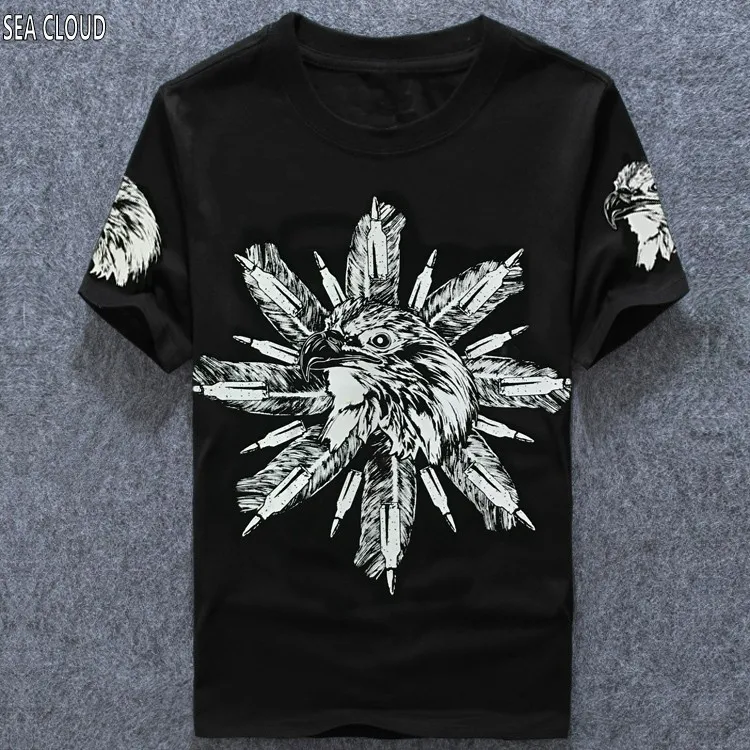 

82 Free shipping Large plus size fat european version male clothing 8xl cotton o-neck short-sleeve t-shirt print Eagle