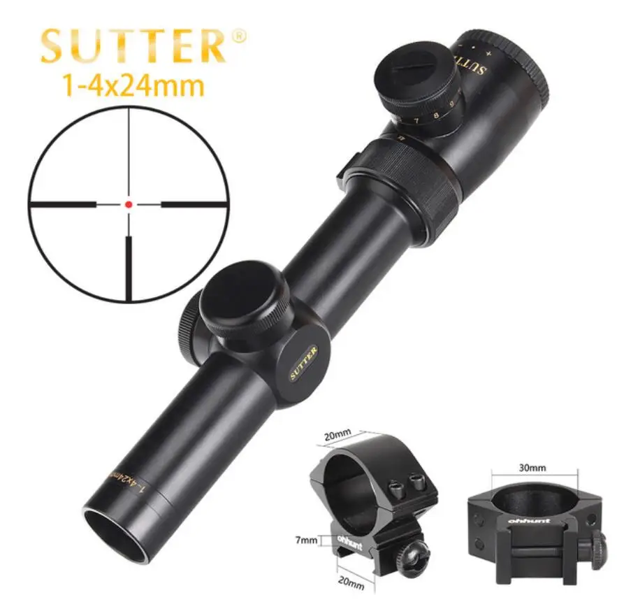 with picatinny ring6 SUTTER 1-4X24 компактные прицелы для охоты R12 или R29 стеклянная сетка красный свет прицел турели сброс тактический прицел - Цвет: with picatinny ring6