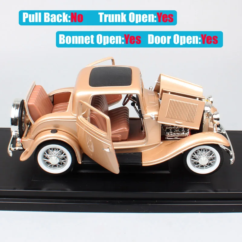 1:18 большой масштаб классический винтажный 1932 Ford 3-Window V8 DELUXE Coupe Gold Diecasts& Vehicles колеса Игрушечная модель подарки для детей