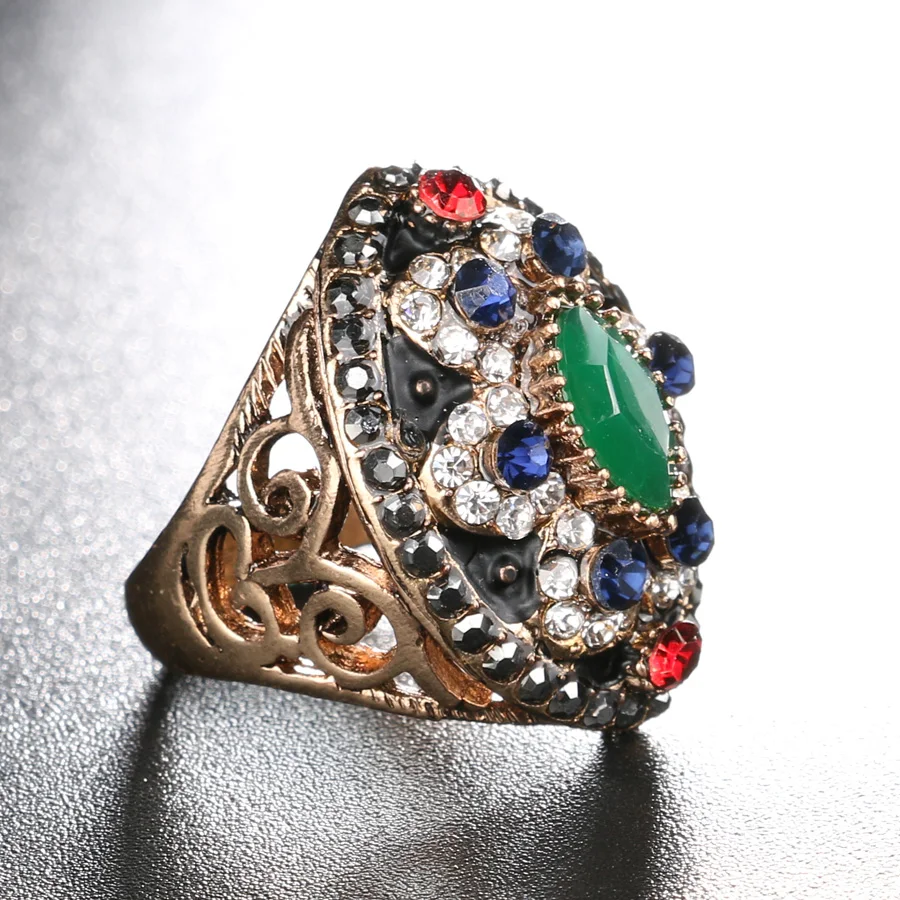 Роскошное цветное кольцо из смолы золотого цвета в античном стиле винтажные