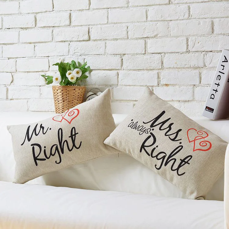 Свадебные парные Симпатичные хлопковые подушки Mr & Mrs домашний декор диванные