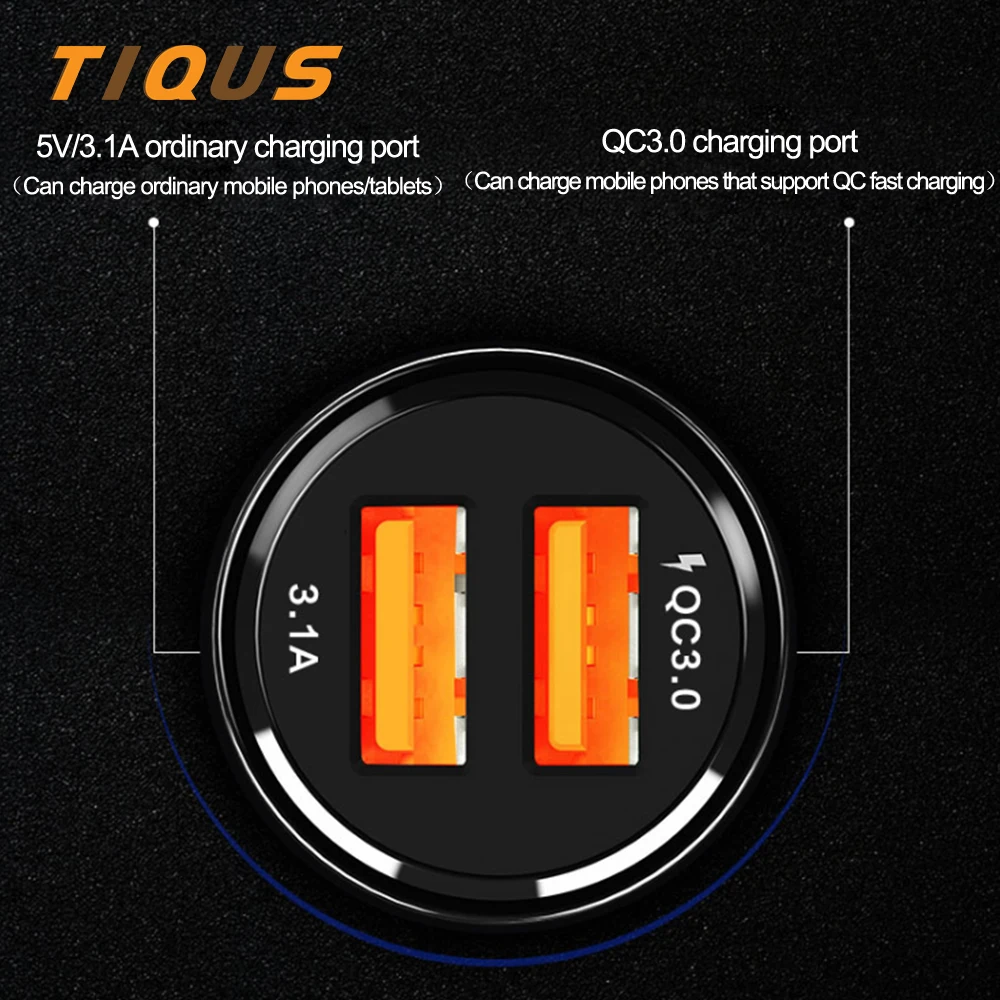 Автомобильное зарядное устройство TIQUS Quick Charge 3 0 для мобильного телефона двойное