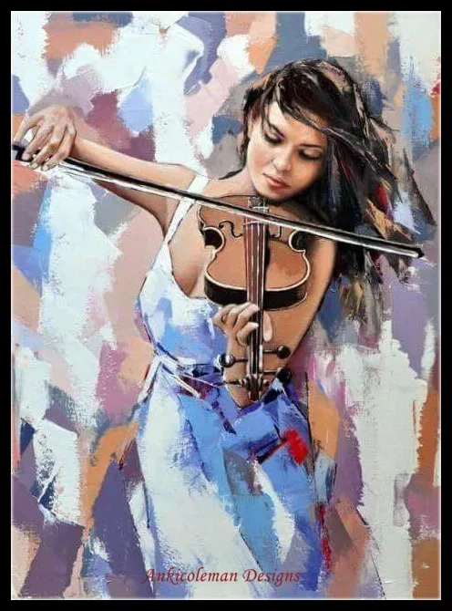 

Embroidery Counted Cross Stitch Kits Needlework - Crafts 14 ct DMC DIY Arts Handmade Decor - Girl playing the Violin 3