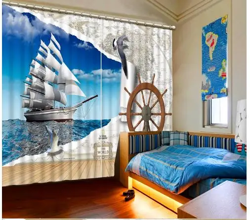 Вид на море узор из окна затемненные 3D печать занавески водонепроницаемые для