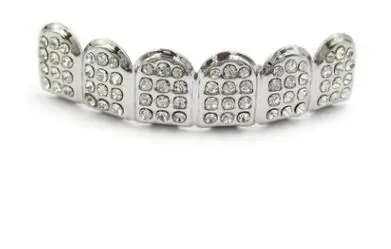 Silver Top 1 компл. Хип-хоп Топ и низ зубы Grillz хип-хоп Золото Серебро Iced Out CZ зубы Grillz Топ низ Bling для мужчин и женщин ювелирные изделия - Окраска металла: Silver Top