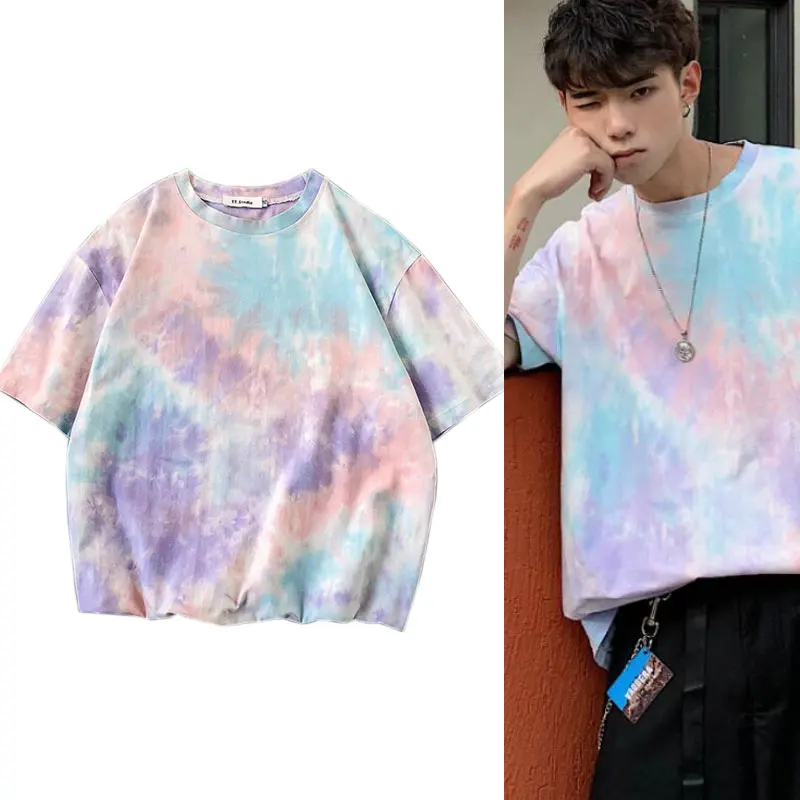 Радужный галстук краситель источник короткий рукав шеи Лето крутая Мужская