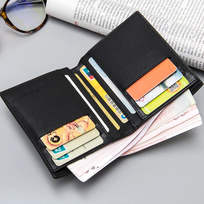 Мужской кошелек из искусственной кожи черный/коричневый однотонный мини 2