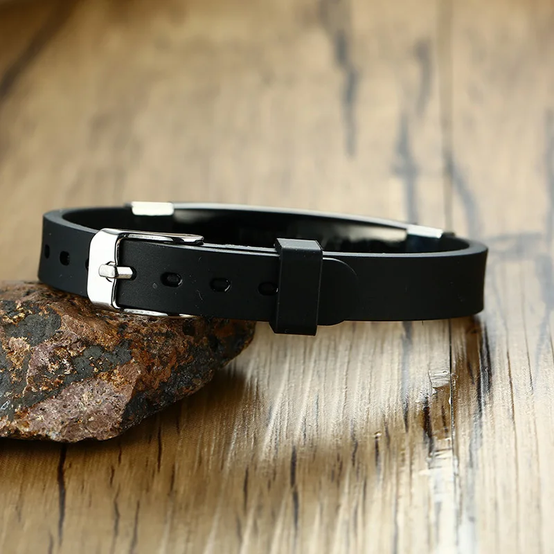 Vnox повседневный черный Регулируемый браслет на запястье для мужчин и женщин