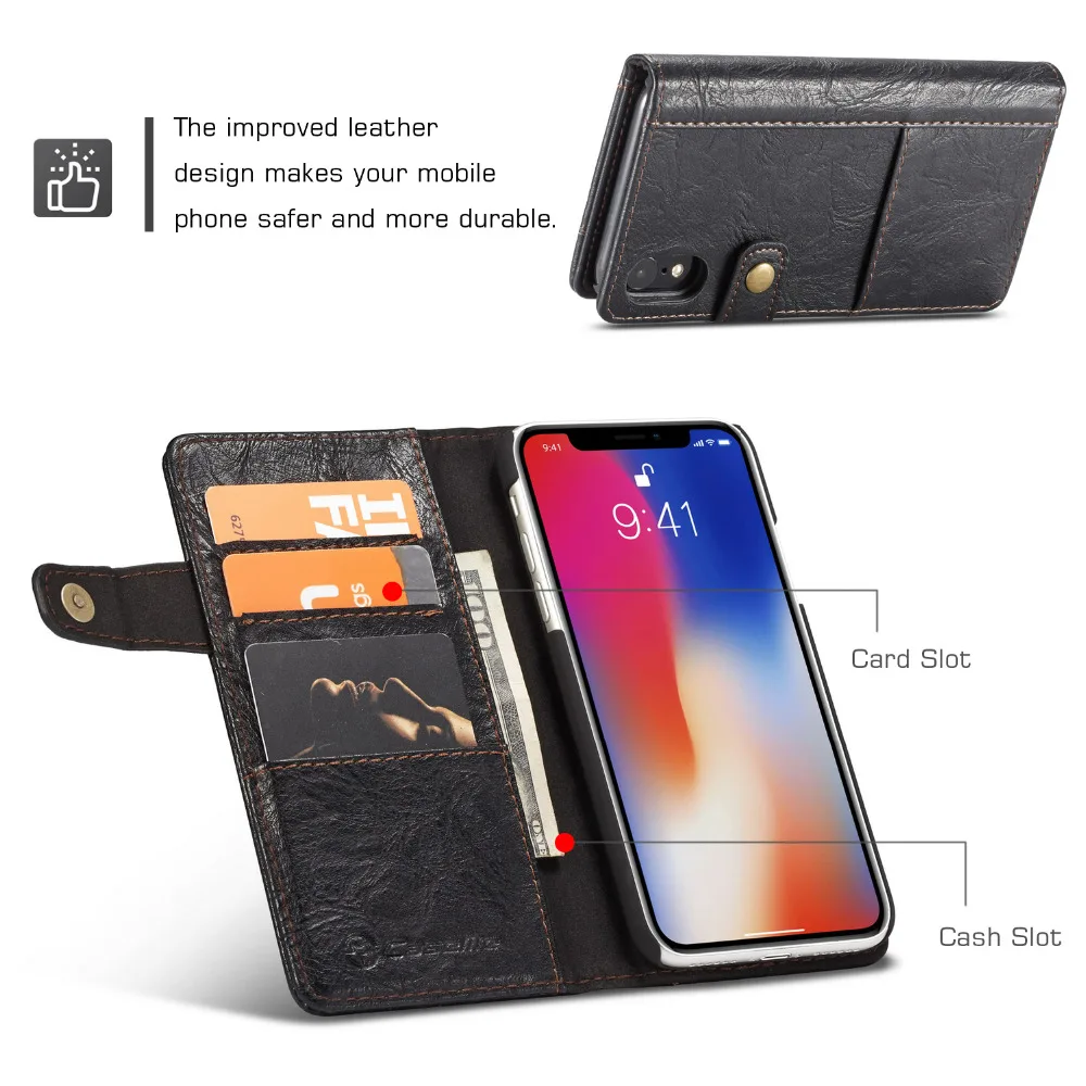 CASEME Роскошные флип-чехол для iPhone Xs XR XS Max 8 7 6 5 SE Стенд Бумажник кожаный чехол
