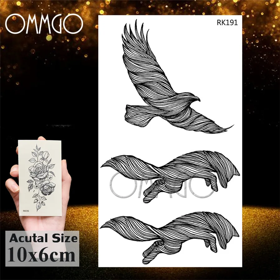 ORK191 OMMGO, Орел, птица, волк, Временные татуировки, наклейки, дельфин, лось, нарисованные поддельные татуировки, маленькие животные, на заказ, татуировки для женщин, мужской боди-арт - Цвет: ORK191