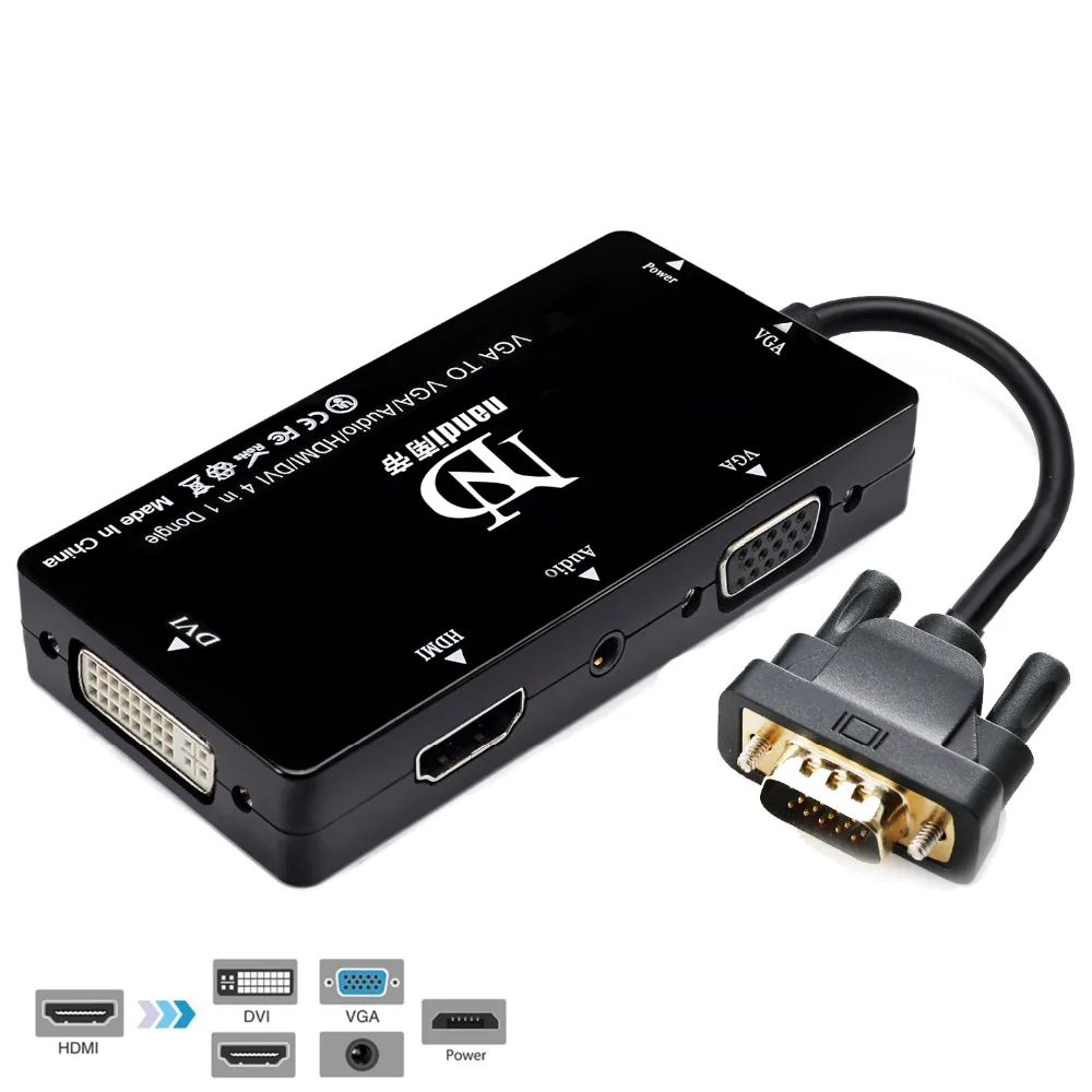 VGA 15 Pin к HDMI DVI 4IN1 адаптер с микро USB кабель питания и аудио 3 5 мм для ноутбуков - Фото №1