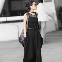 steampunk black sexy o neck causal women long dress gothic summer sleeveless women hollow out loose ankle length dresses