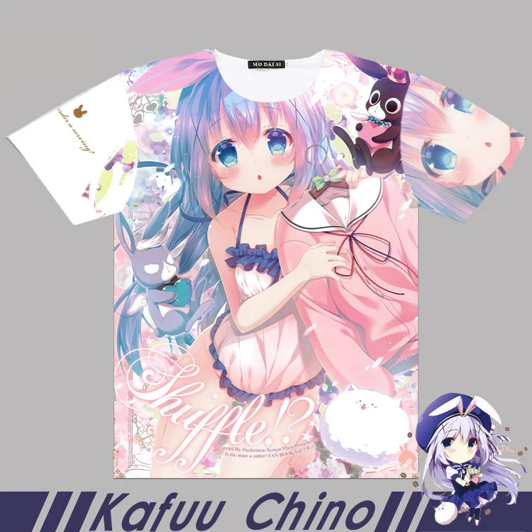 Мужская Женская футболка аниме заказывает кролик? Kafuu Chino Косплей Полный