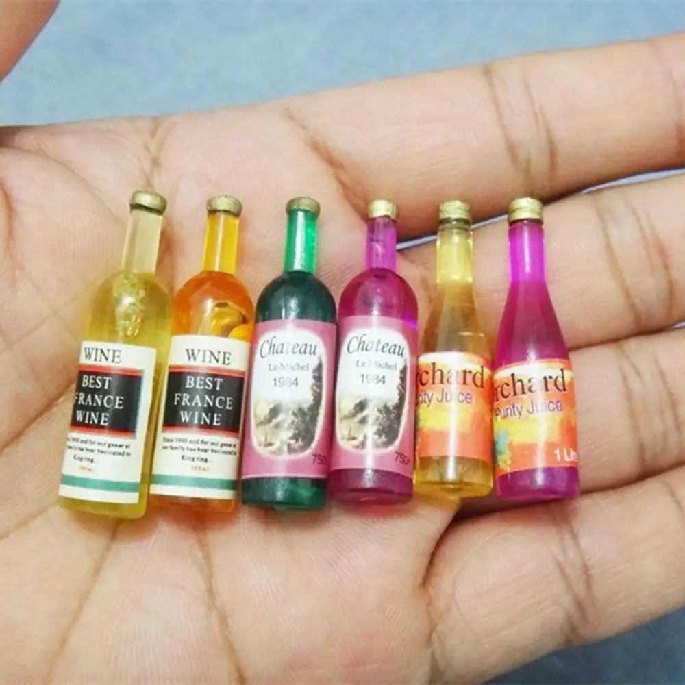 6Pcs/Set 1/12 Miniature Colourful Wine Bottles Dollhouse Kitchen Accessories |