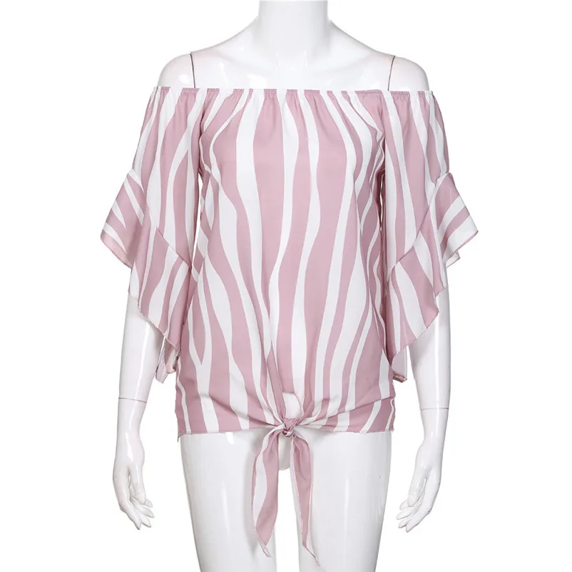 Модные женские топы и блузки лето 2019 полосатая блузка с открытыми плечами