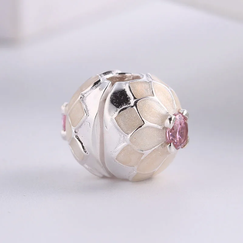 Розовый Георгин Пряжка для крепления бусин подходит браслетов Pandora амулеты из