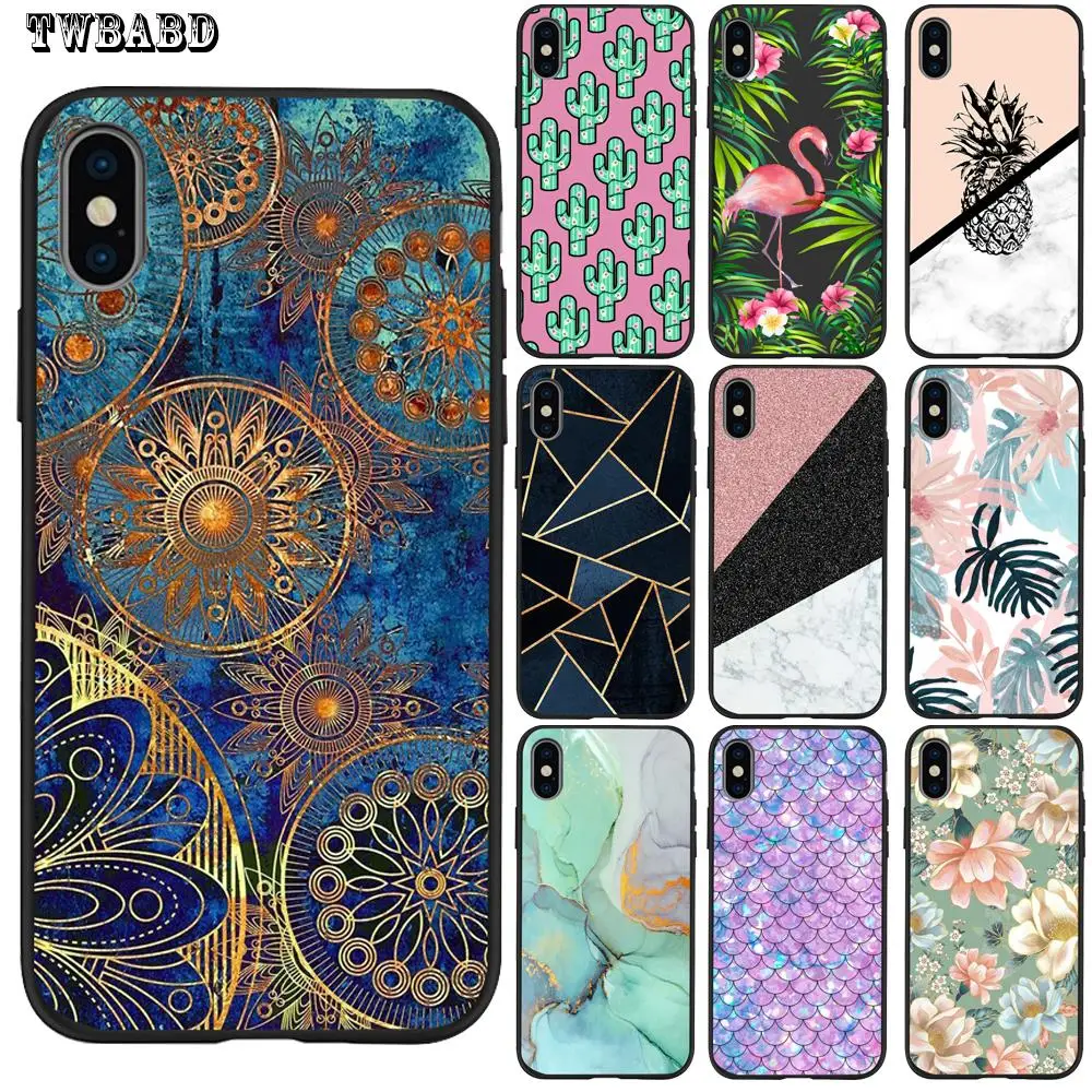 Мраморный кактус листья фламинго Роскошный чехол для телефона Funda iphone 8 7 X XS Max XR 6