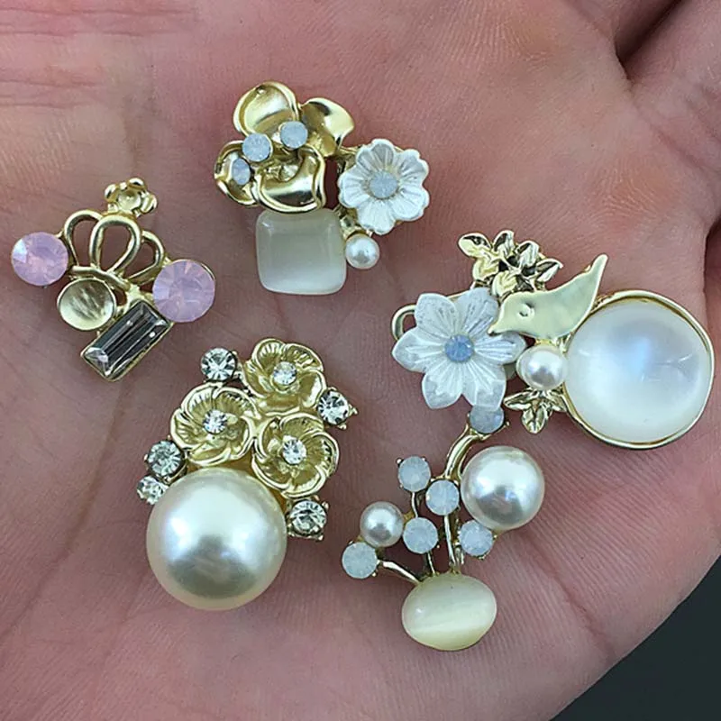 2018New 100Pcs Rhinestones Flower Pearl Buttons for DIY Hair accessories or wedding decoration HZ311-HZ315