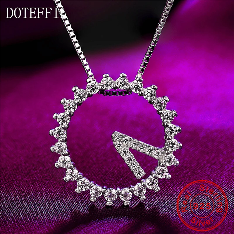 2020 Real 925 Sterling Silver Clock Necklaces CZ Pendant for Women Party Jewelry Charm 18 inches Box Chain Necklace | Украшения и