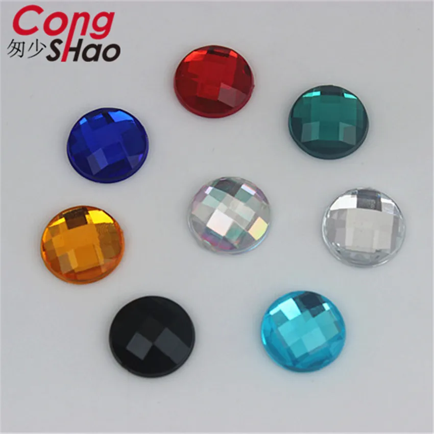 

Cong Shao 12mm 200pcs Round Acrylic Rhinestones stones crystals Flat Back Clothing crafts Bag Accessories CS101