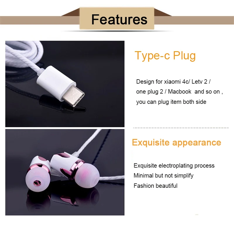 USB Type-C to Earphones Wired Anti-wrap Line Control With Mic Type C Earphone USB-C Earbuds For Letv 2 Pro max2 X520 X620 | Электроника